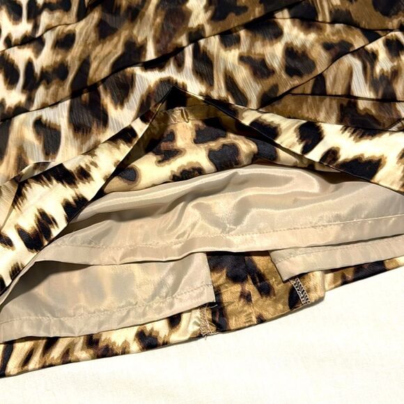 Worthington Leopard Print Layered Tiered Chiffon Pencil Skirt Brown Black 12 P - Picture 3 of 10